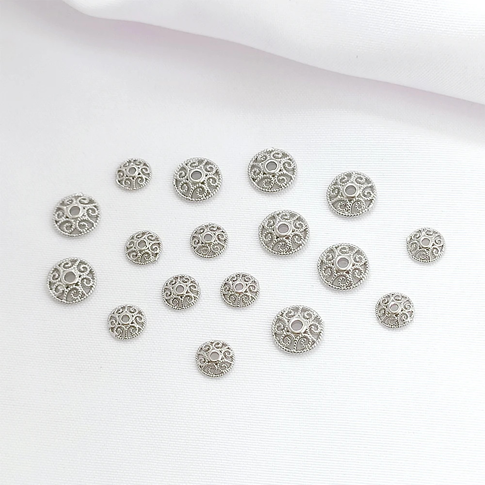 50 Pieces Copper Plated White Gold Lace Hollow Flower Holder with Separated Beads DIY Jewelry Making Accessories Materials