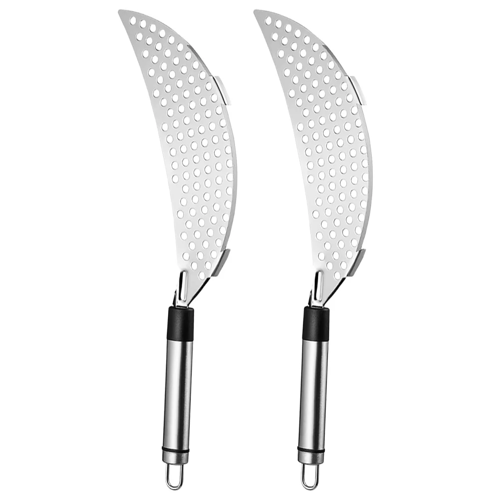 

2pcs Stainless Steel H held Strainer Crescent Drainer Pan Sieve Kitchen Mesh Holes Quickly Drain Water Residue