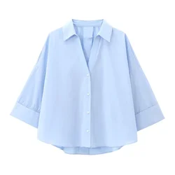 Taop&Za 2024 Autumn New Women's Fashion Casual Versatile Collar Loose Sleeves Poplin Button Shirt