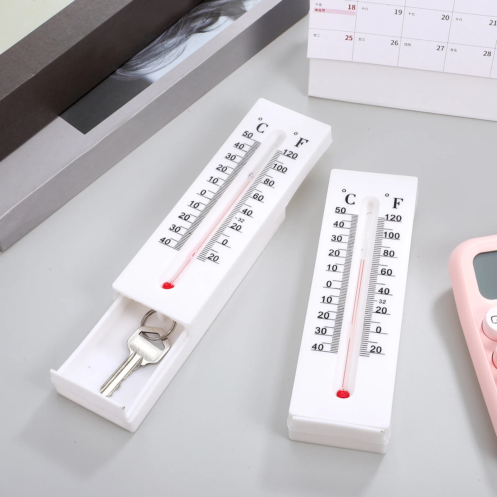 2 pcs Hider Outdoor Thermometer Hidden Key Holder Wall Mount Key Storage Box Large Capacity Plastic Slide Cover For Garage