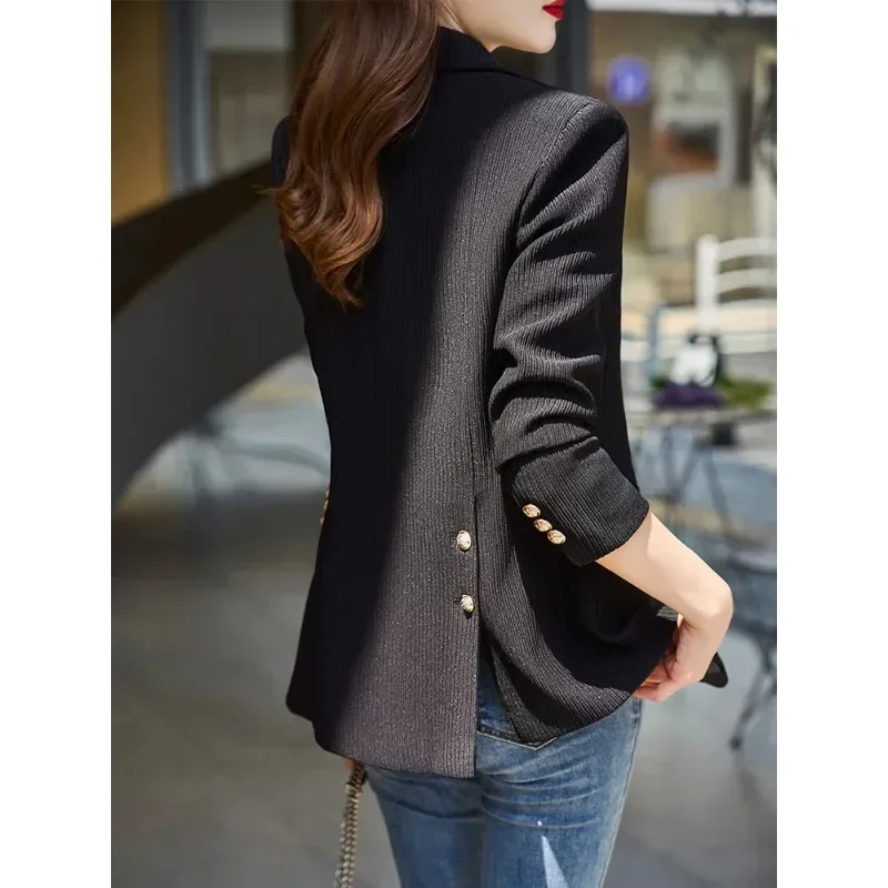 Autumn Winter Outwear Casual Blazer Women Ladies Jacket Khaki Green Black Female Long Sleeve Single Breasted Straight Coat