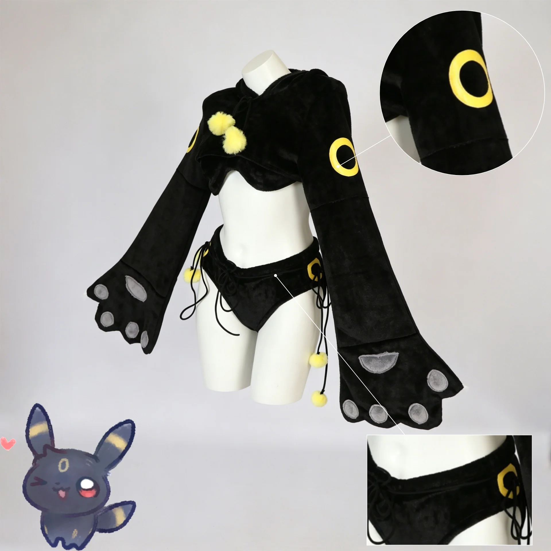 Umbreon ブラッキー 코스프레 의상 여성용 섹시한 블랙 폼핏 바디수트 테일 코믹 콘 할로윈 애니메이션 이벤트