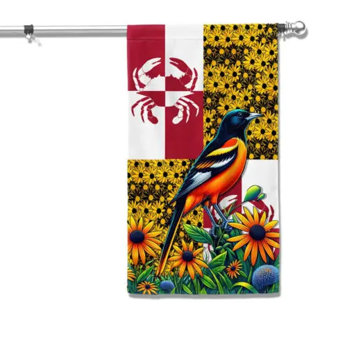 Maryland State Baltimore Oriole Bird and Black-eyed Susan Garden Flag