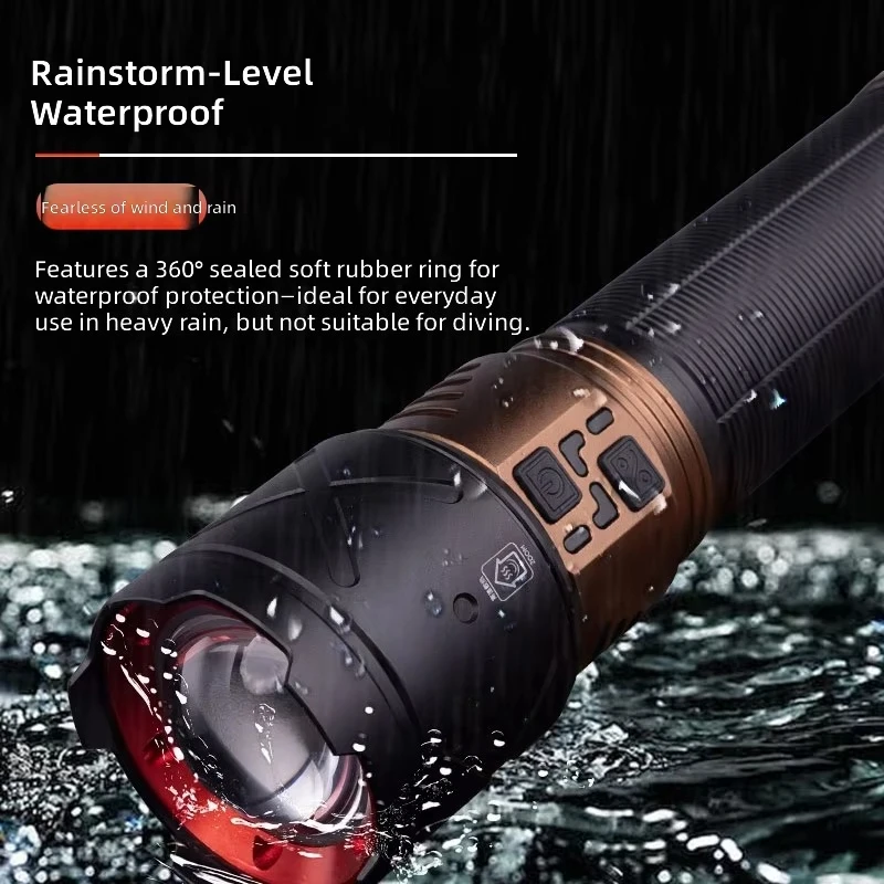 Outdoor Strong Bright Laser LED Flashlight Rechargeable Camping Waterproof Zoomable Flashlight Emergency Torch Lights