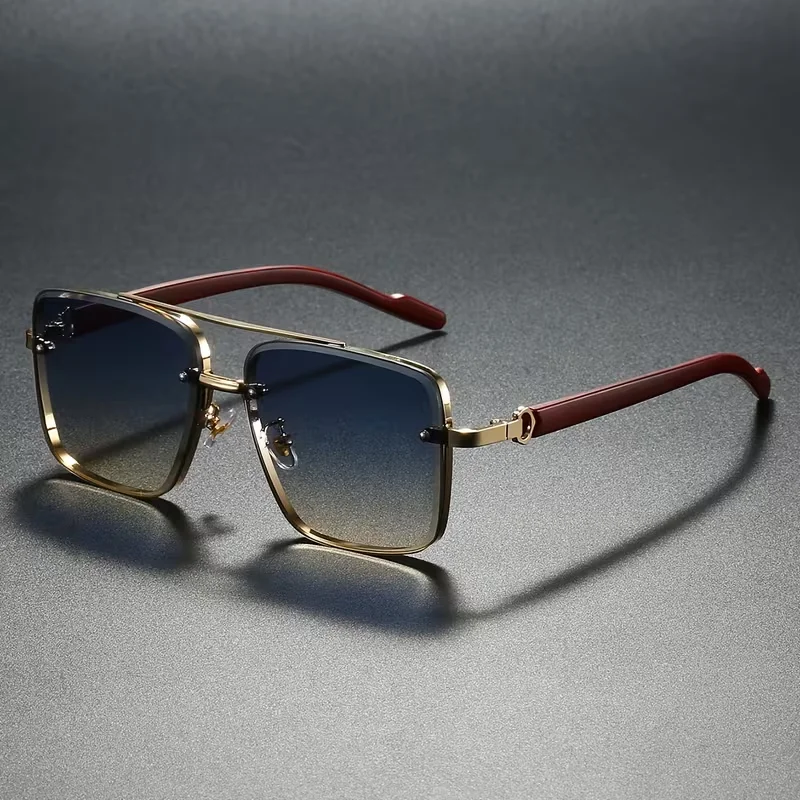 Óculos de Sol Retrô Quadrados de Metal para Homens ou Mulheres, Design Original da Marca, Óculos de Sol para Dirigir, Novos Óculos de Sol Piloto com Ponte Dupla