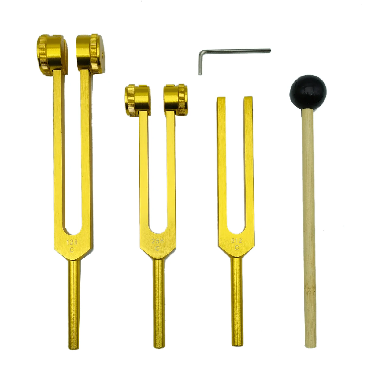 

4 Pack Tuning Fork Set(128Hz, 256Hz, 512Hz)with Tuning Fork Hammer for Sound Sound Vibration Tool Without Base,Gold