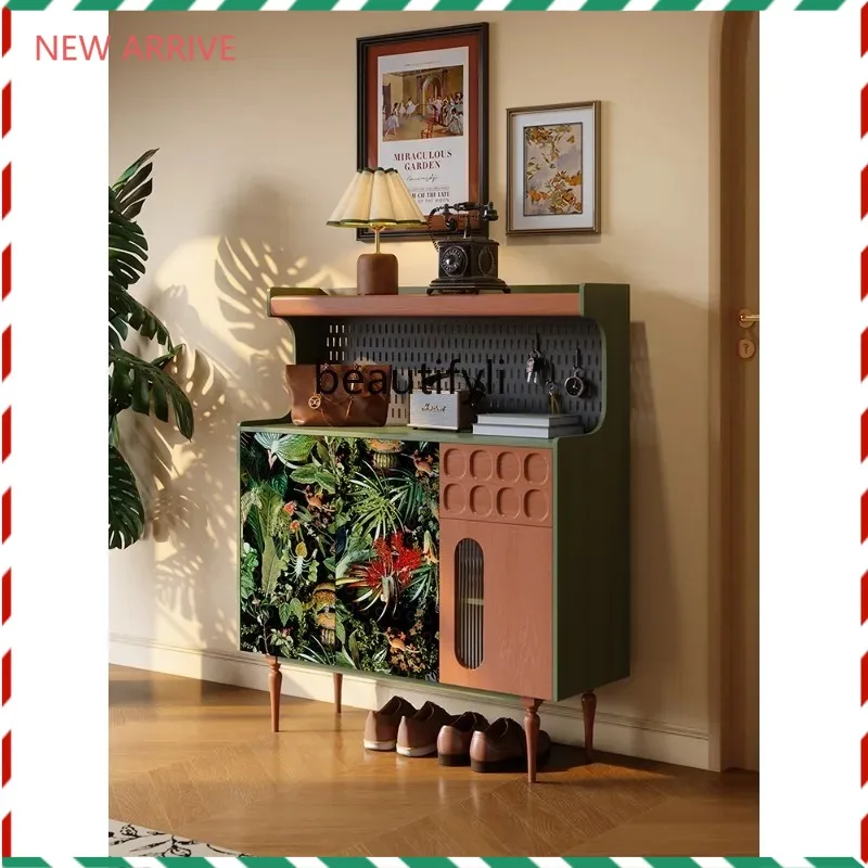 

V132 French retro home door, entrance cabinet, shoe cabinet integrated, antique storage cabinet against the wall