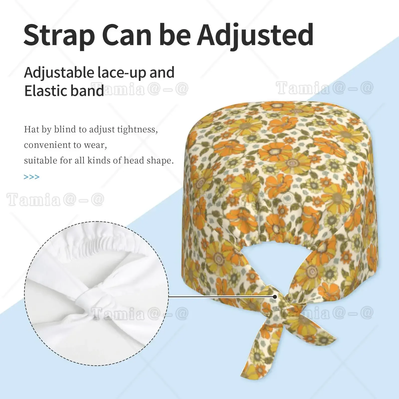 Colorful Floral Daisy Print Cleaning Work Cap Unisex Cartoon Scrubbing Cap Nurse Scrubbing Dentist