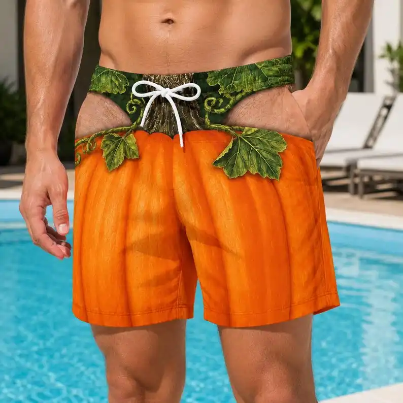 Fun Men's Swimming Pants Pumpkin Halloween Swimming Pants Fake Underwear Effect Thrilling Pool Party Dress Up Mock Gift