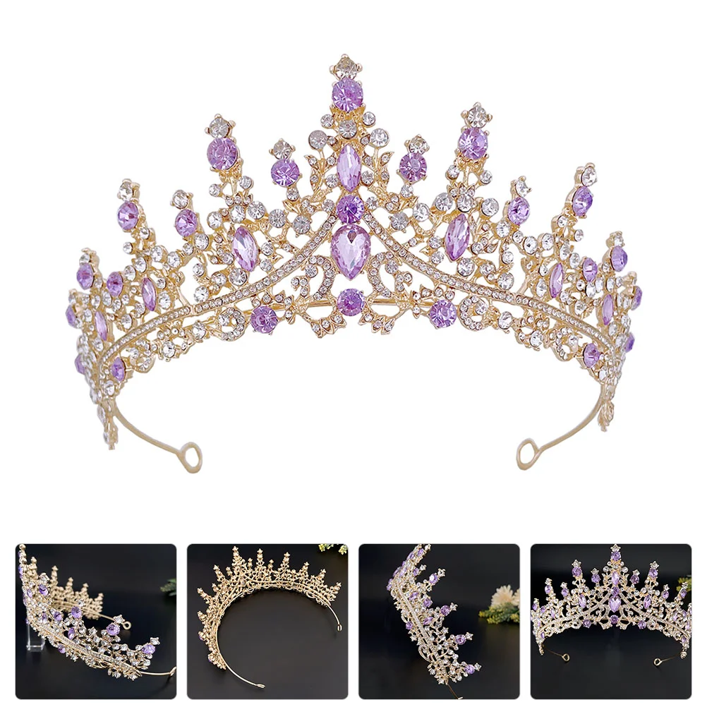 

Purple Crystal Crown Bride Veil Bachelorette Party Headbands for Bridal Hair Ribbons Girl Tiara Decorate