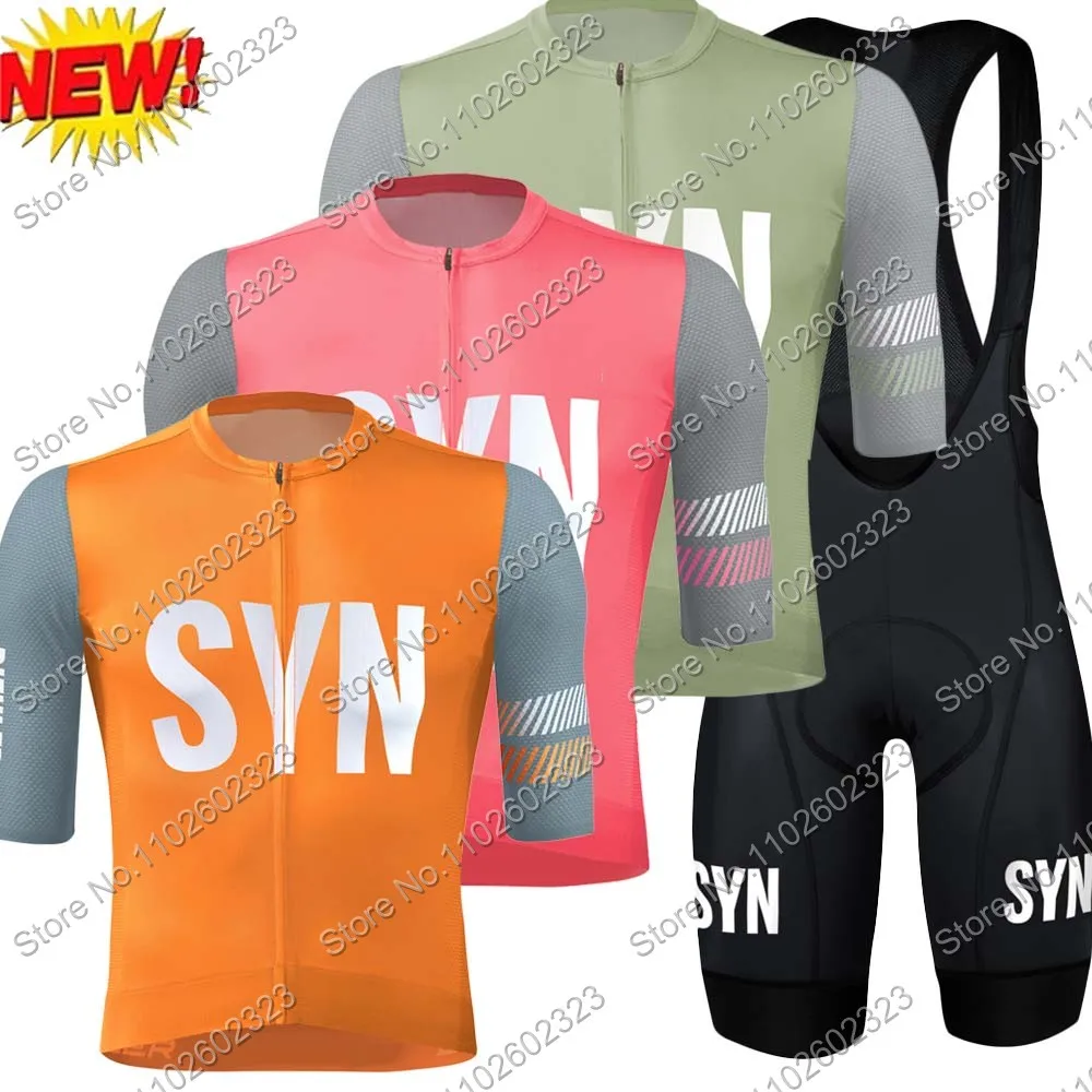 2024 SYN Cycling Jersey Set Short Sleeve Orange Pink Retro Cycling Clothing Road Bike Shirts Suit Bicycle Bib Shorts MTB  Ropa