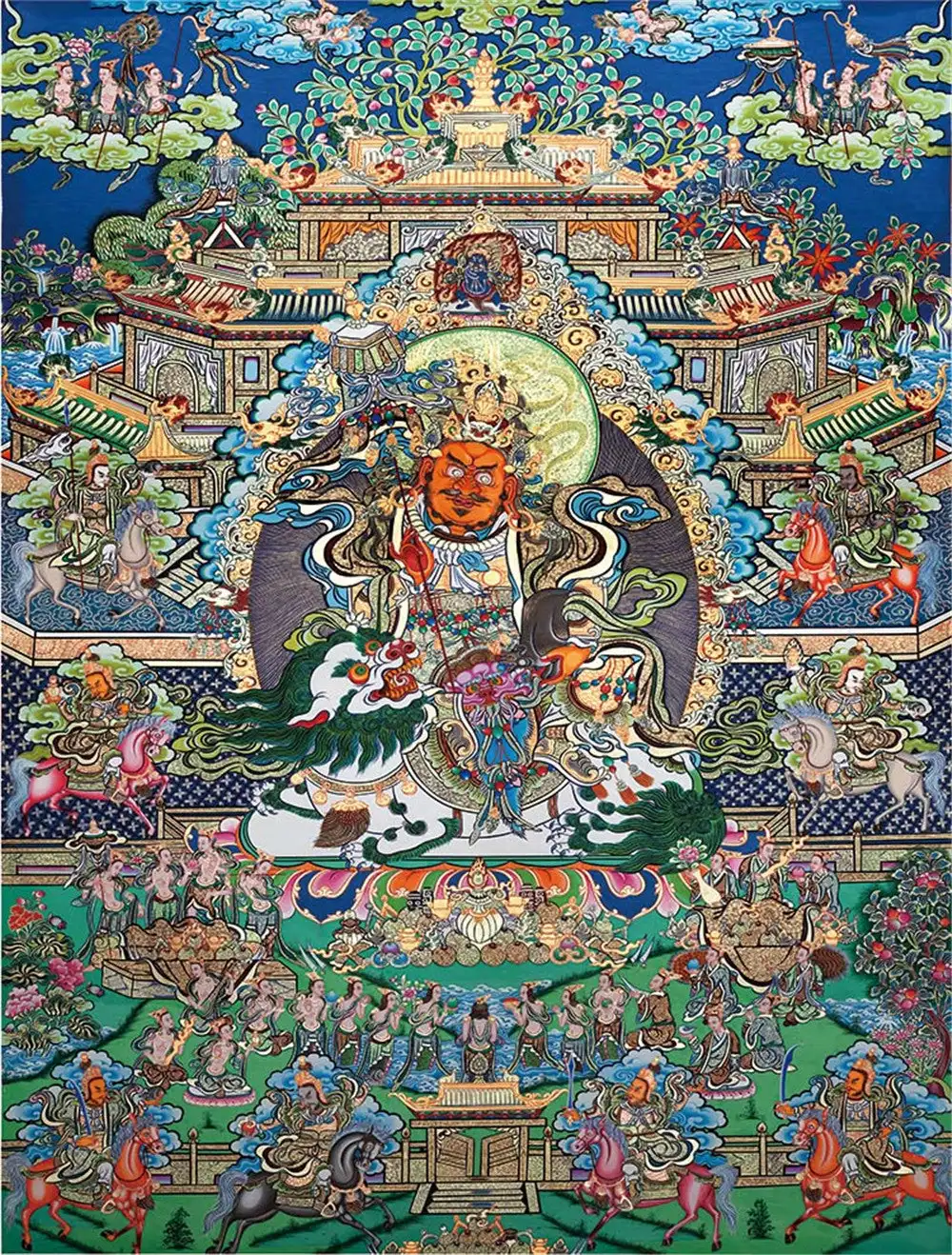 

Vaishravana / Vaisravana Thangka,Gandhanra Tibetan Buddhist Thangka Art,Giclee Printed and Hand Framed,47" × 32"