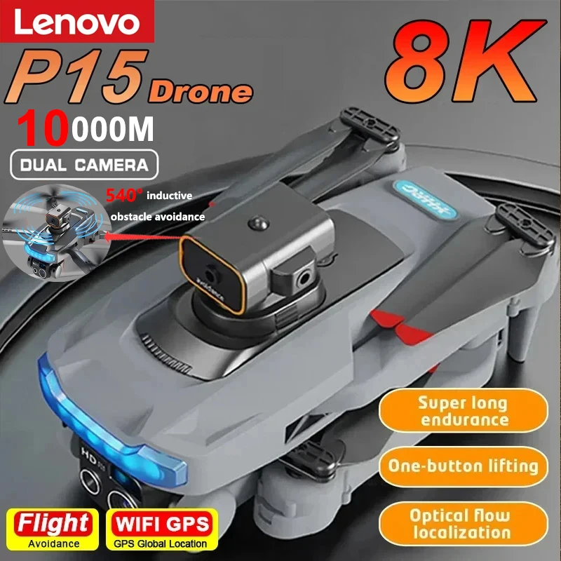 Original Lenovo 10000m P15 UAV 8k Gps Dual Camera 5G Professional Obstacle Avoidance Positioning Automatic Folding Quadcopter