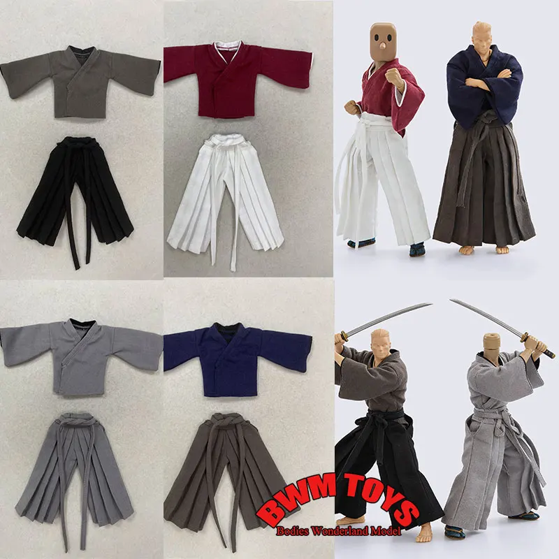 

1/12 Scale Male Soldier V-neck Kung Fu Top Lace Up Wide Leg Pants Japanese Samurai Clothes Set For 6inch romankey Action Figure