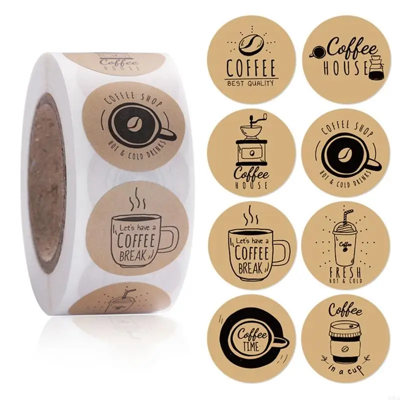 85LA 500Pcs/Roll Coffee Milk Tea Cup Round Thank You Stickers Adhesive Seal Labels for Baking Cake Sealing Birthday Party