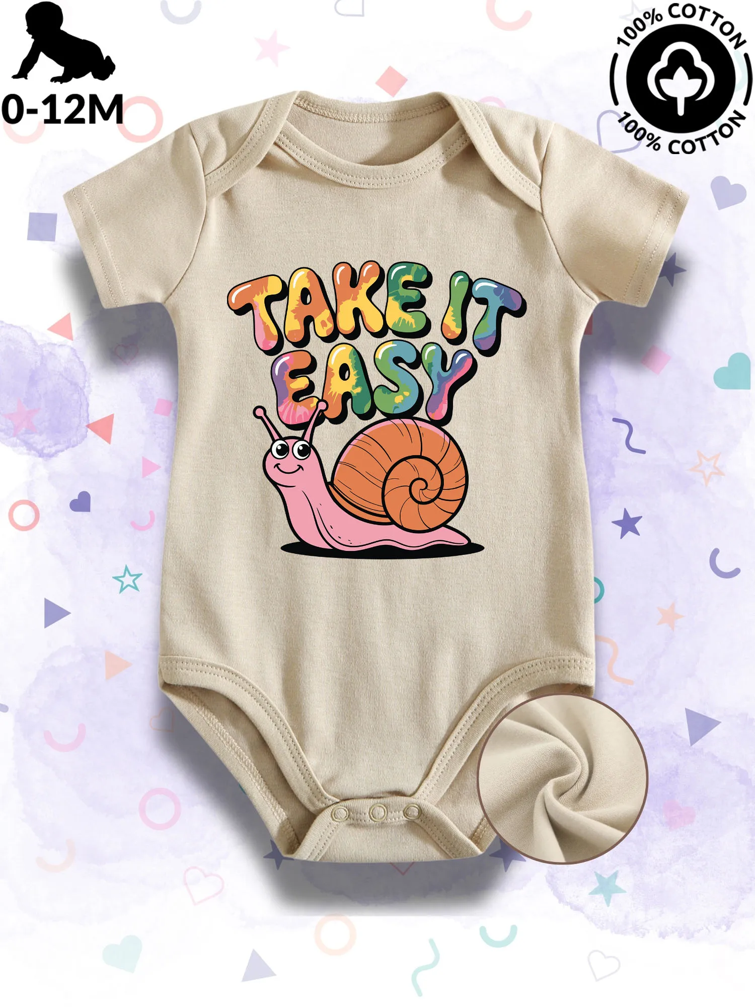

Take It Easy Unisex Baby Bodysuit, 100% Cotton Soft Onesie, All-Season Wear Beige Crawling Suit 190GSM