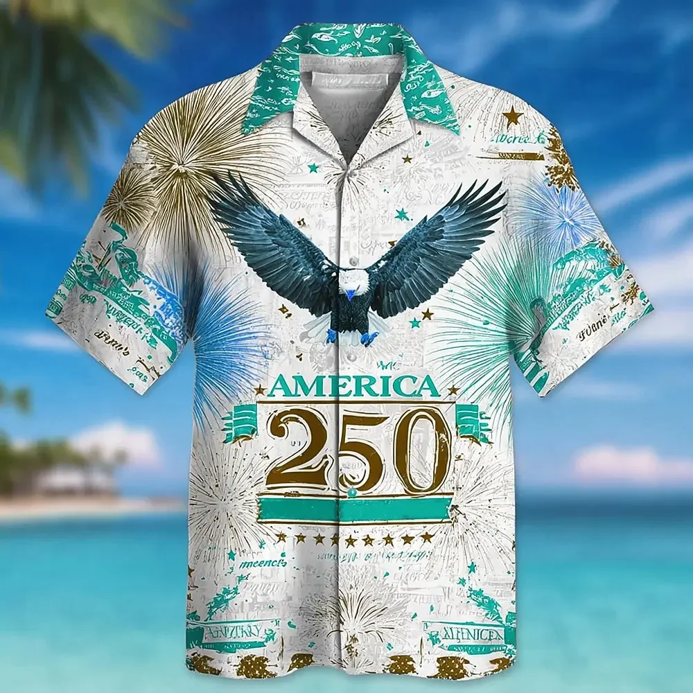 

Men's Eagle America's 250th Anniversary Shirt Button Up Shirt Short Sleeve Vintage Retro Outdoor Holiday Summer Spring