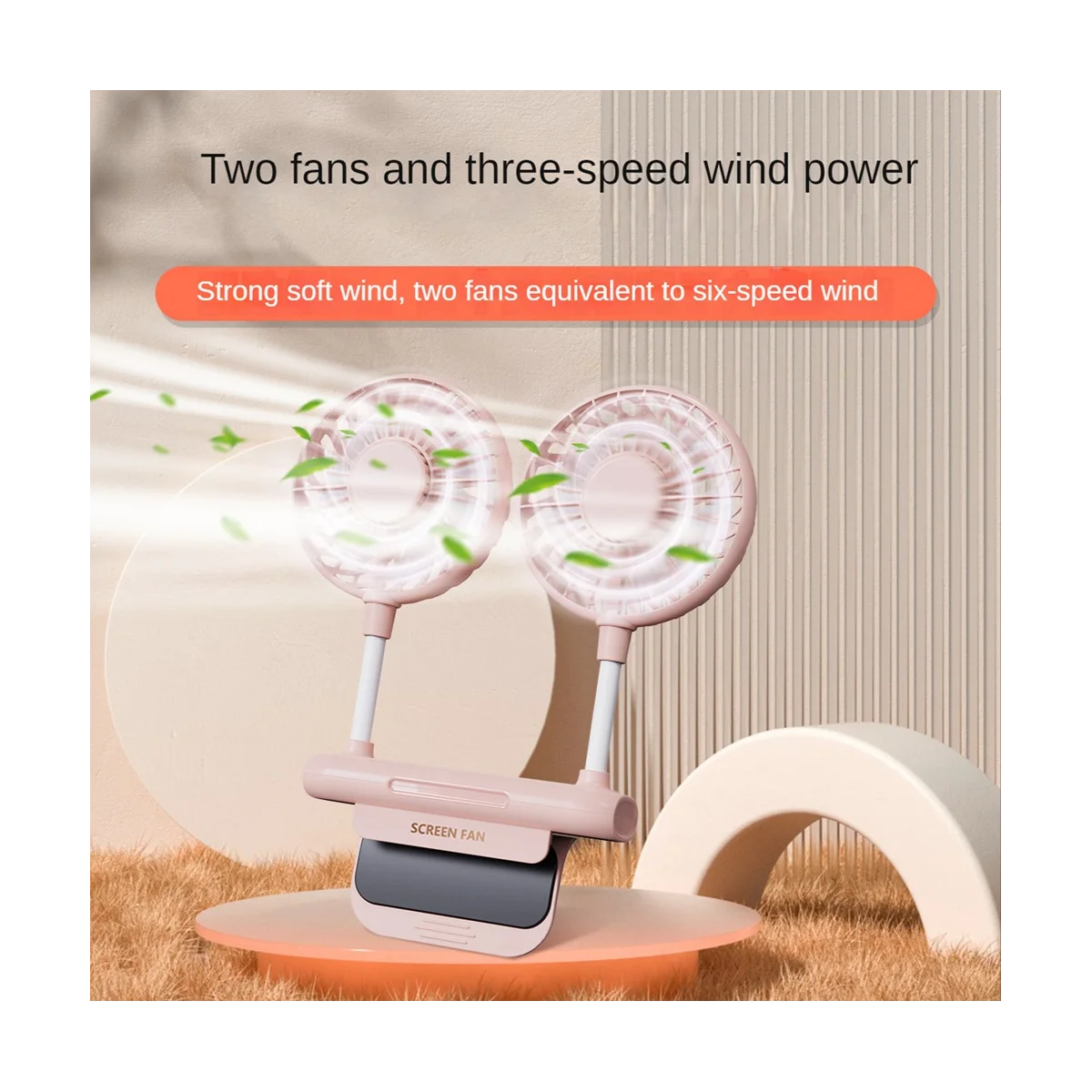 Portable Fan Screen Fan for Office Students Classroom Dormitory Hanging Screen Usb Electric Dual Fan -Blue-ABLM