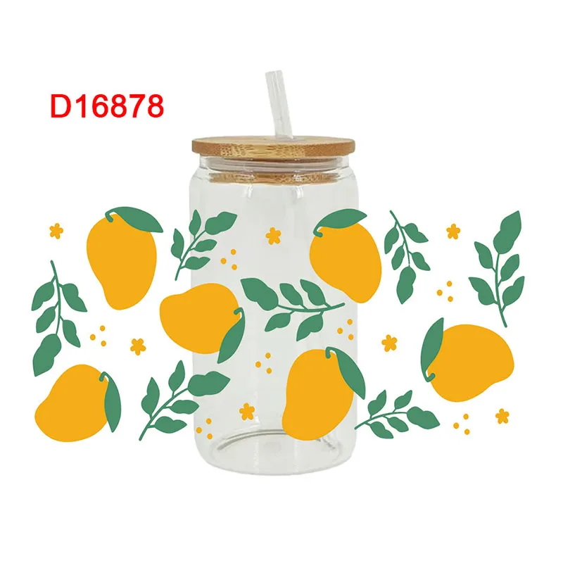 Cartoon Fruit/Cherry/Strawberry Pattern UV DTF Transfer Stickers Libbey Cup Wrap Iron For Glass 16oz D16317