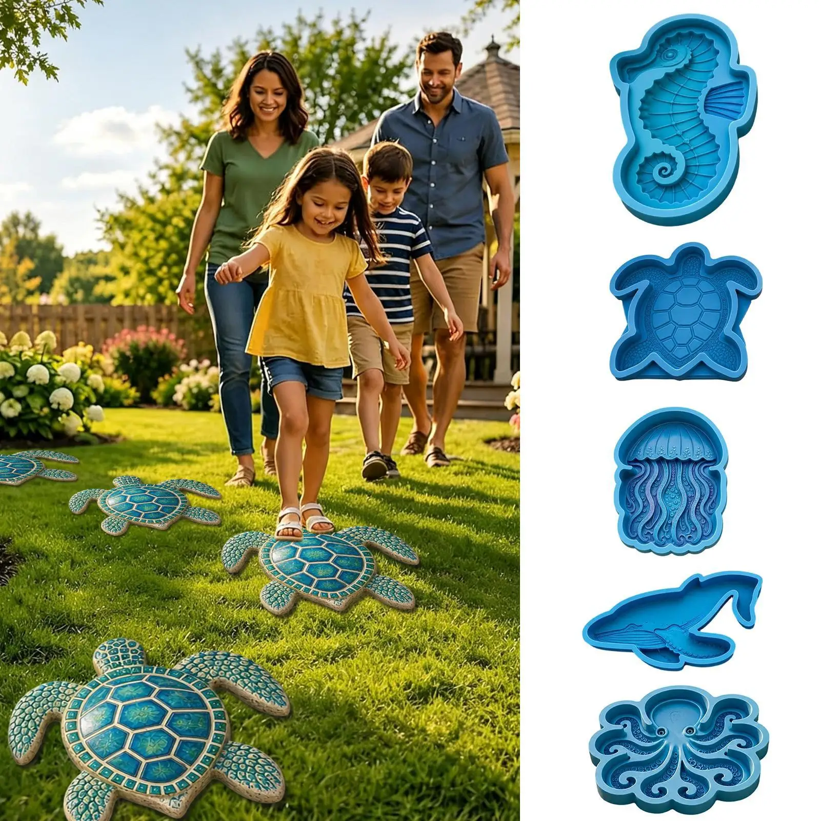Stepping Stone Molds Sea Animal Reusable Silicone Mould Keepsake Concrete Stepping Stone Molds For Adults Family Garden Outdoor