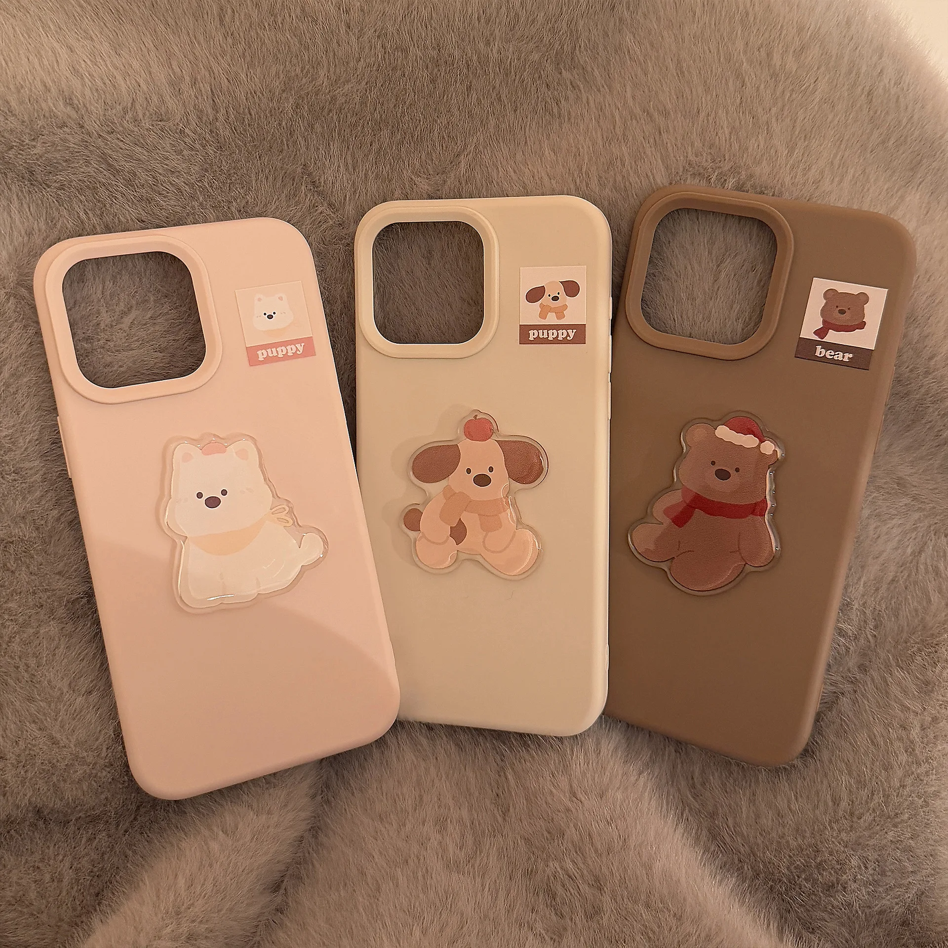 Koreanische süße 3D-Cartoon-Tiere-Puppenmuster weiche Handyhülle für iPhone 17, 16, 15, 13, 12, Pro Max Plus, stoßfeste Schutzhülle