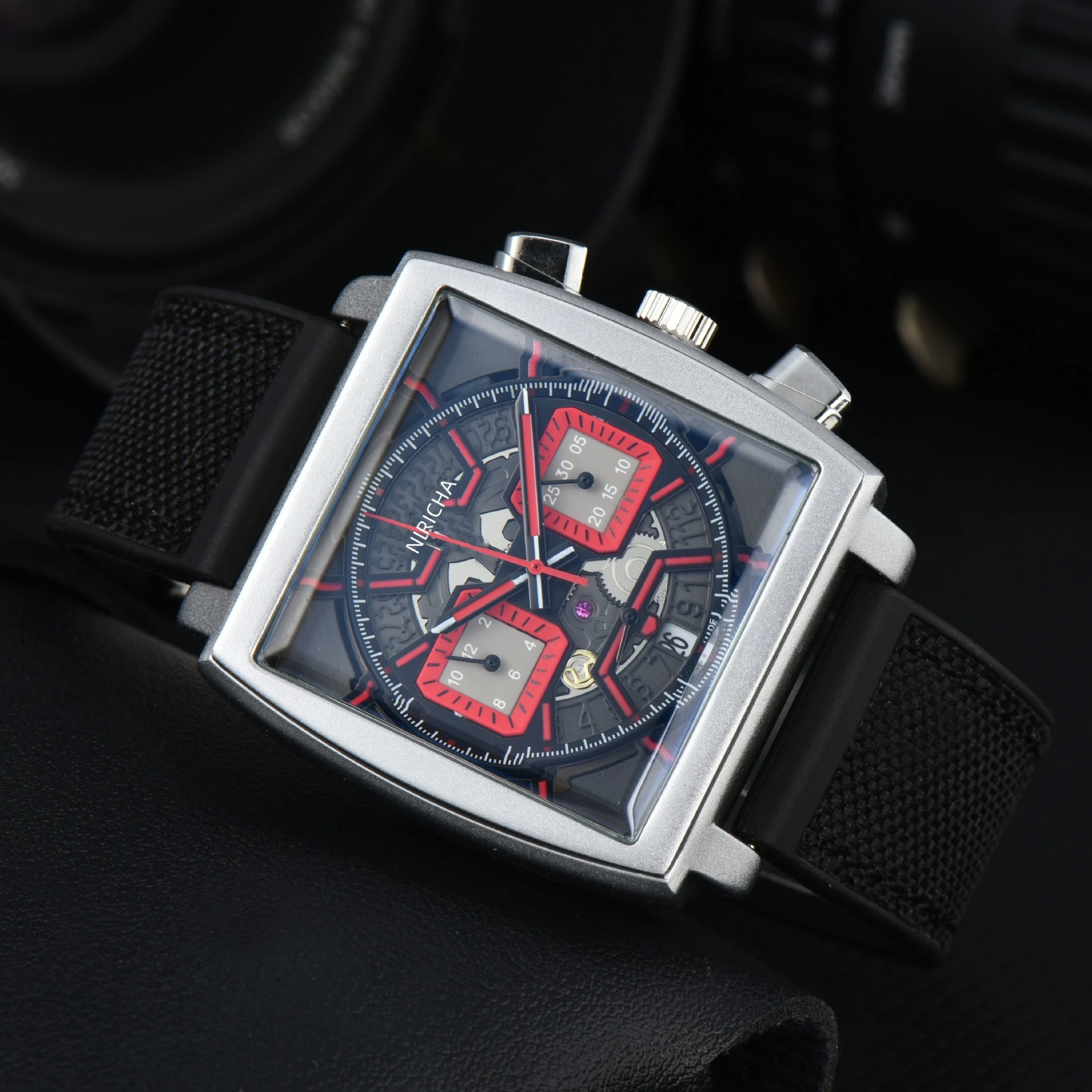 ​​Designer Square Mens Watch 6 Hand Multi Function Quartz Movement Two Tone Strap Luxury High End Wristwatch Business Casual​​