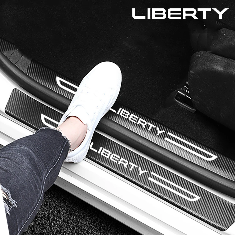 For JEEP LIBERTY Badge Carbon Fiber Car Door Sill Sticker Scuff Scratch Auto Door Threshold Strip Tape Accessories