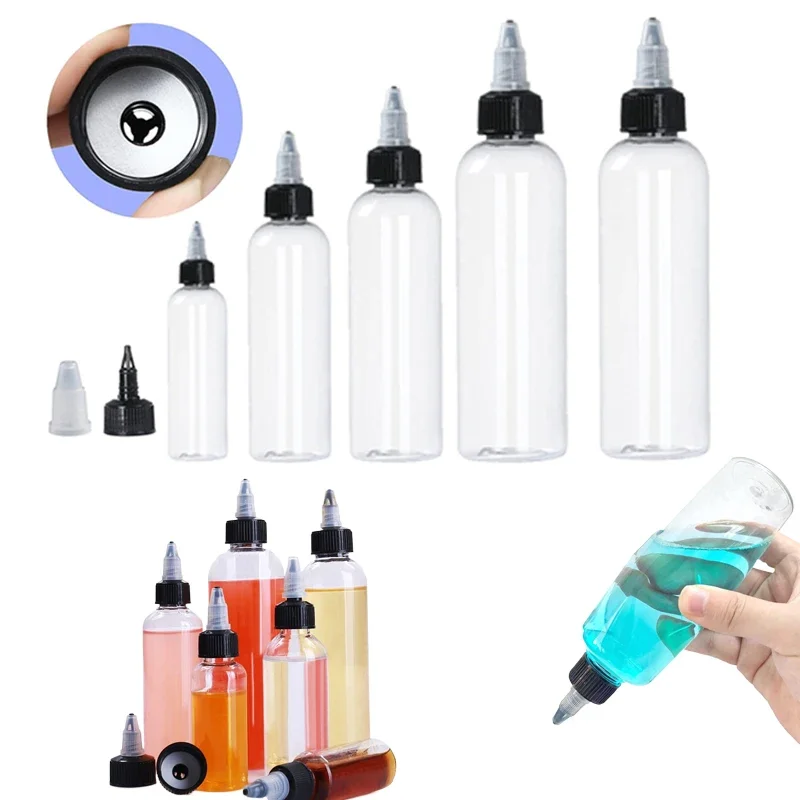 

100Pcs 30-120ML Boston Dispensing Bottle Squeezable Bottles With Twist Top Cap Clear Plastic PET Container For Craft Liquid Inks