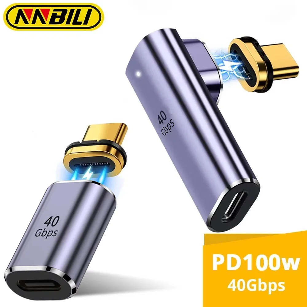 מתאם מגנטי NNBILI 100W Thunderbolt3 USB C לסוג C טעינה מהירה במהירות 40Gbps כבל ממיר מגנטי 8K@60Hz מתאם USB סוג C