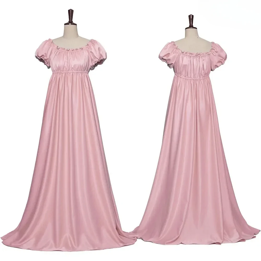 Regency Romance Style Costume Cosplay Satin Vintage Party Gown Victorian Medieval High Waist Jane Austen Dress XS-3XL