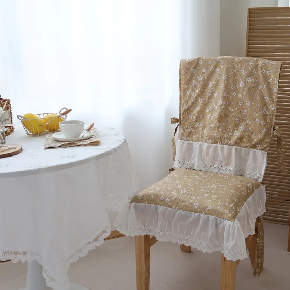 Elegant Vintage Dining Chair Backrest Cover Ruffle Design Soft Floral Chair Cover Comfortable Decorative Backrest Scarf Kitchen