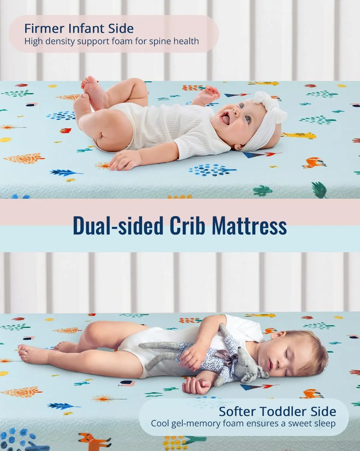 

Dual-Sided Crib Mattress, Dual Firmness Memory Foam Toddler Mattress With Ultra-Soft Jacquard Cover, Waterproof Washable