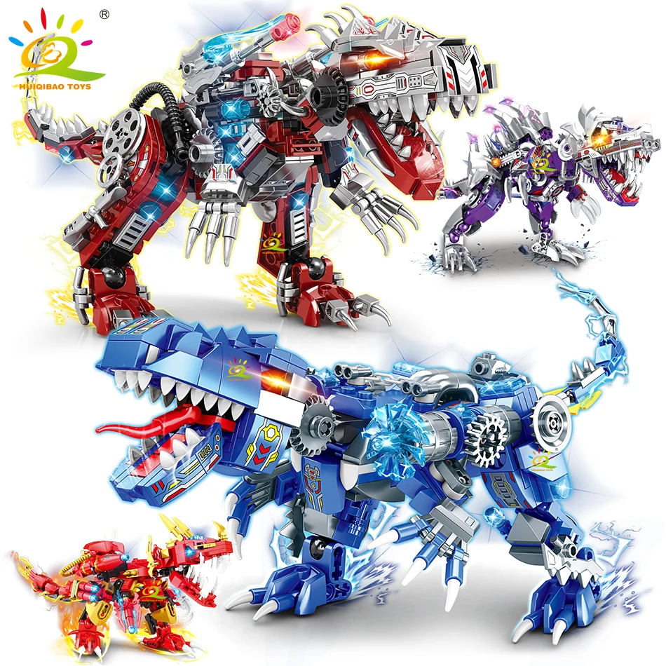 HUIQIBAO 2in1 Jurassic Dinosaur World Model Building Blocks City Triceratops Velociraptor Dino Park Bricks Children Toy Game