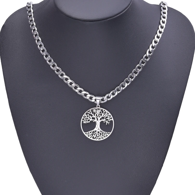 45/50/60/70/80/90 سنتيمتر شجرة الحياة قلادة مجوهرات من صلب لا يصدأ للنساء الرجال الهيب هوب قلادة القلائد Acier Inoxydable هدية