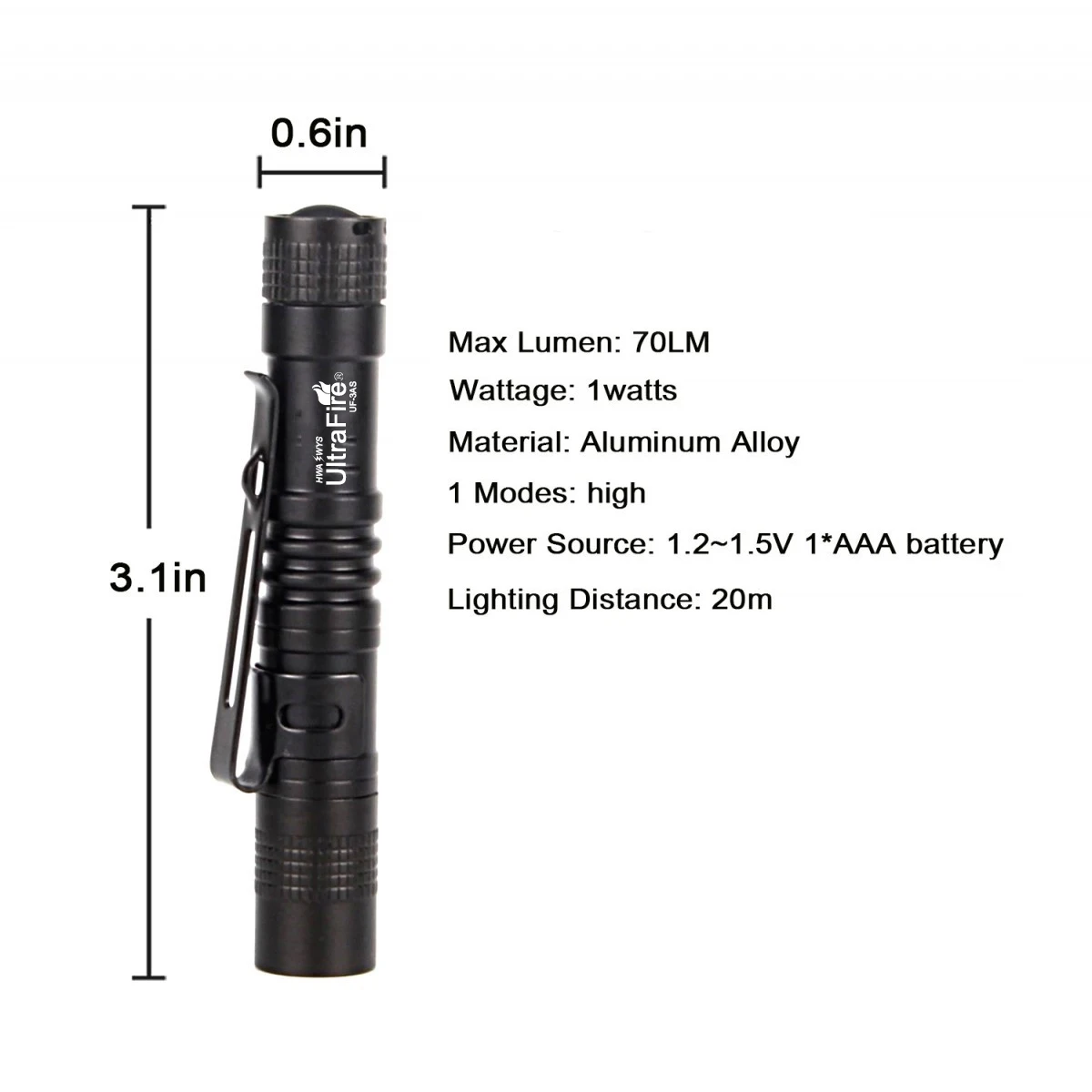 UltraFire UF-3AS EDC Pen Flashlight Keychain Outdoor Lighting IP65 Waterproof High Power LED Pocket AAA Torch for Hiking Camping