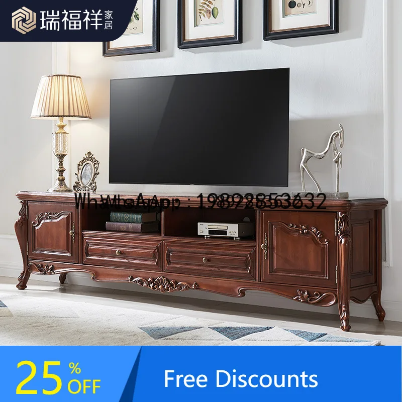 Z3 American Style Solid Wood TV Cabinet 2m Living Room TV Table European Style Retro Storage Floor Cabinet 2.4m
