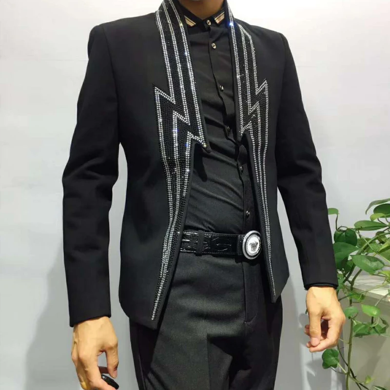 Jacket Men Heavy Industry Luxury Banquet Jacket Blazer Masculino Lightning Rhinestone Jacket Club Party Blazer Men Stage Suit