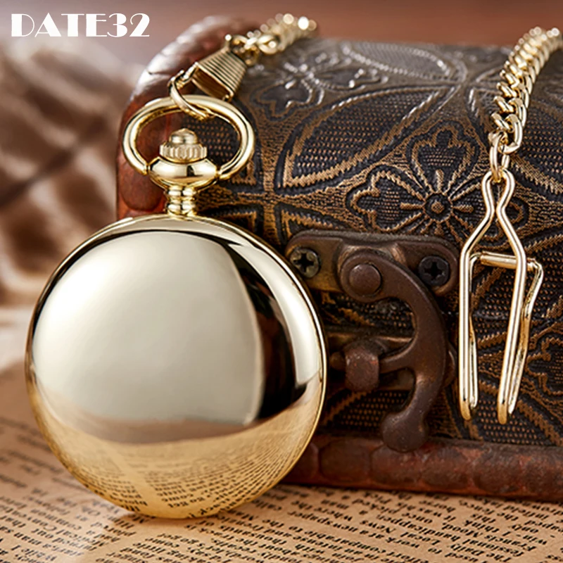 

Roman Numerals Mechanical Pocket Watch Luxury Vintage Steampunk Engraved Smooth Case Gold Skeleton Fob Chain Clock for Men Women