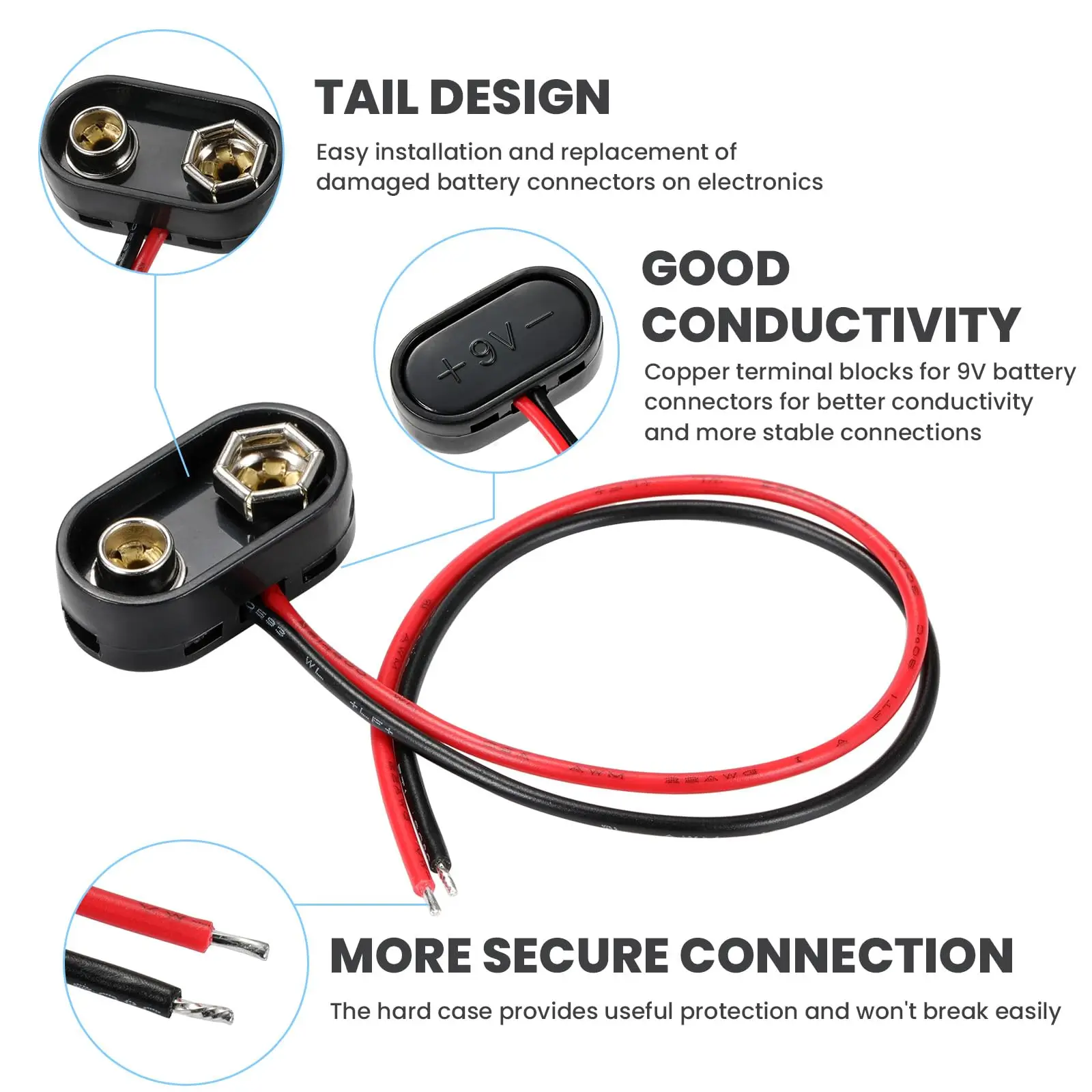 10 قطع موصل بطارية 9 فولت على شكل حرف T مع غلاف بلاستيكي صلب مناسب لتجارب DIY أو الأجهزة الأخرى المزودة بالبطاريات