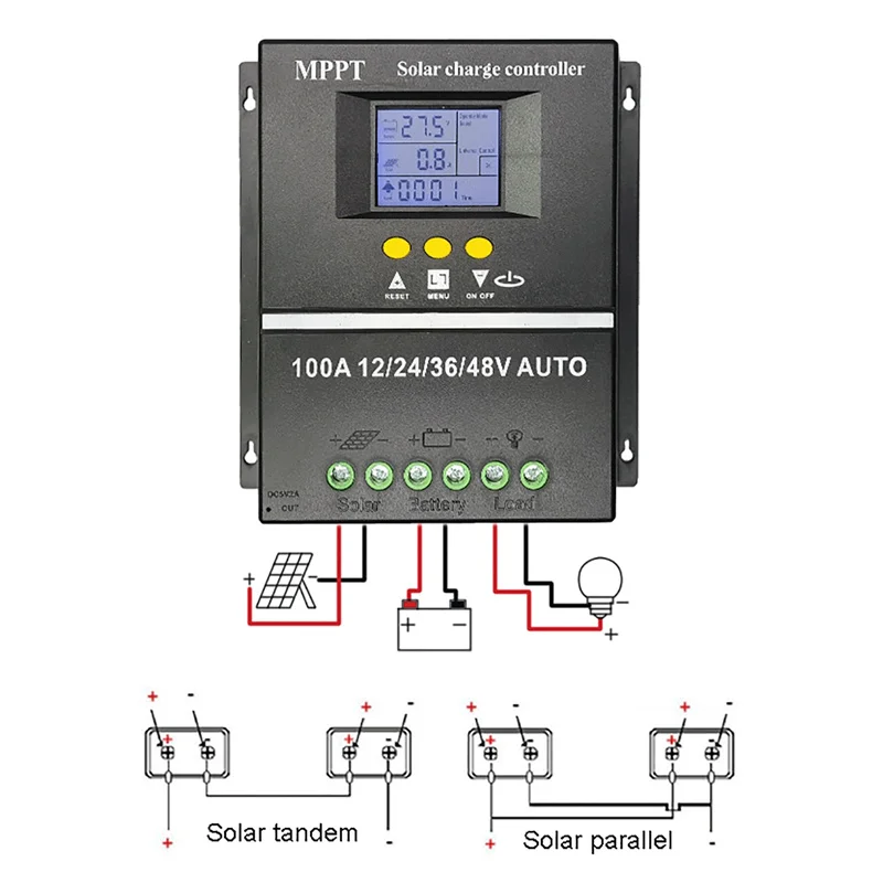 Imagem -06 - Mppt Controlador de Carga Solar Ferramentas Controlador Auto pv Carregador de Bateria com Lcd e Dual Usb 100a 80a 60a 12v 24v 36v 48v