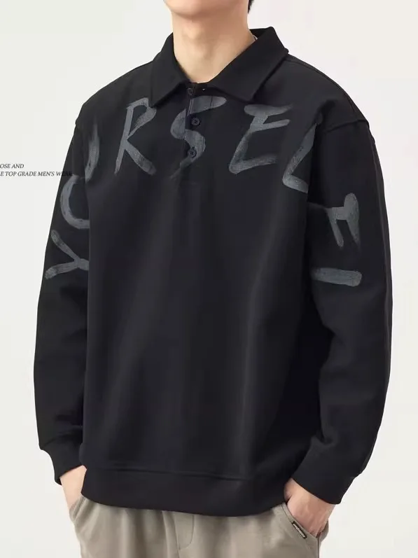 

Мужская толстовка большого размера 300 Pou, весенне-осенняя, свободного кроя, с длинным рукавом, модная, с буквенным принтом, повседневный топ