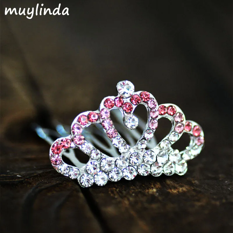 Colorful Rhinestone Metal Mini Crown Hair Combs For Girls Fashion Flower Girl Party Hairs Tiara Headwear Accessories