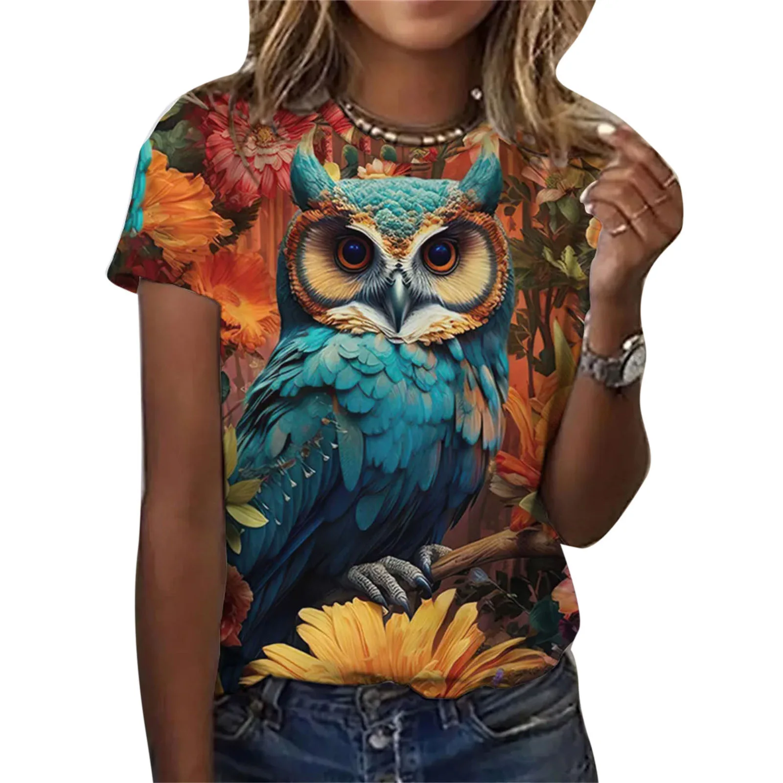 Summer Owl T-Shirts Animal 3D Print Women Casual O-Neck Short Sleeve T Shirt Y2k Harajuku Oversized Tees Tops Female Clothing