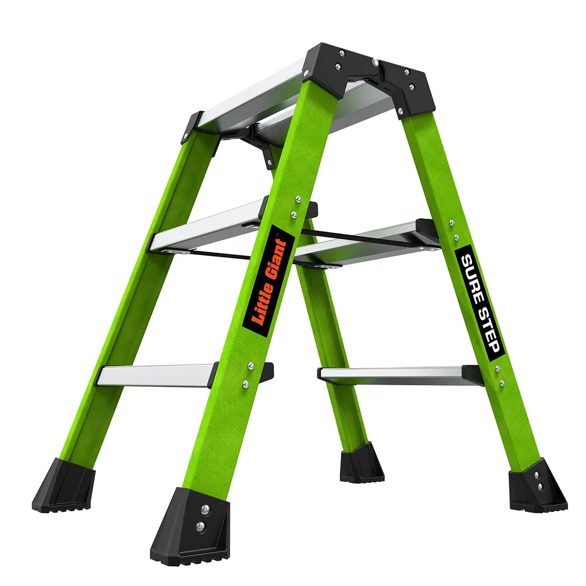 Ladders, Sure Step, 3-Step, Double-Sided Step Stool, Fiberglass, (11953), Type 1AA, 375 lbs Weight Rating, Hi-viz Green