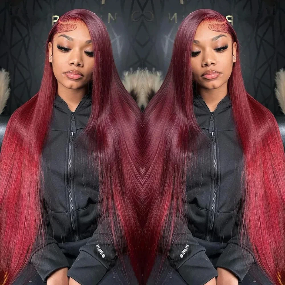 99J Burgundy Red 13x6 Lace Front 100% Human Hair Wigs Colored Straight 13x4 Hd Lace Frontal  Wig