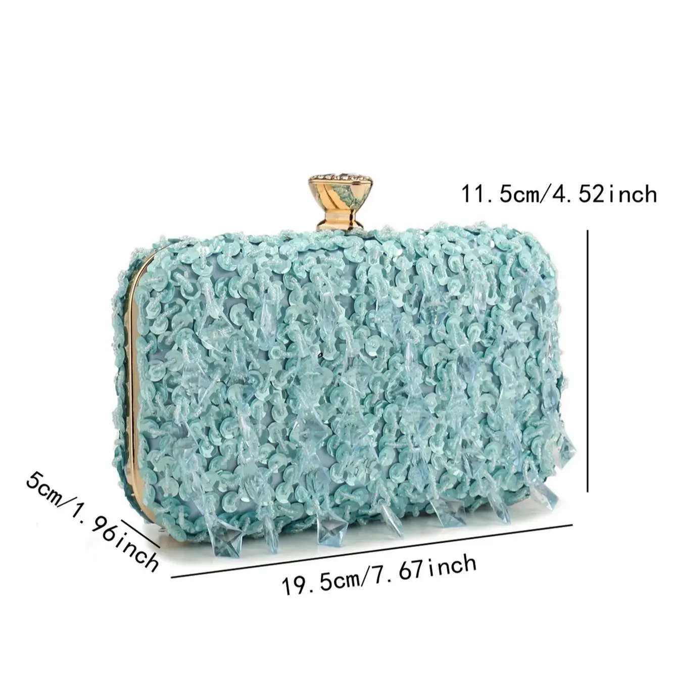 Sky Blue Color Tassel Evening Bags Embroidery  Clutch Bags Flap Fashion Crown Glitter Acrylic Beading Handbags With Shoulder view 6