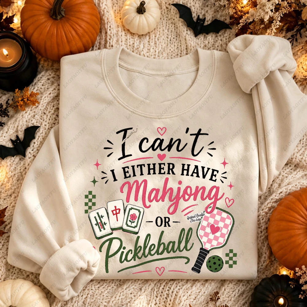 Mahjong Pickleball Graphic Sweatshirt Women Funny Letter Print Crewneck Long Sleeve Pullover Fall Casual Aesthetic Sporty Top