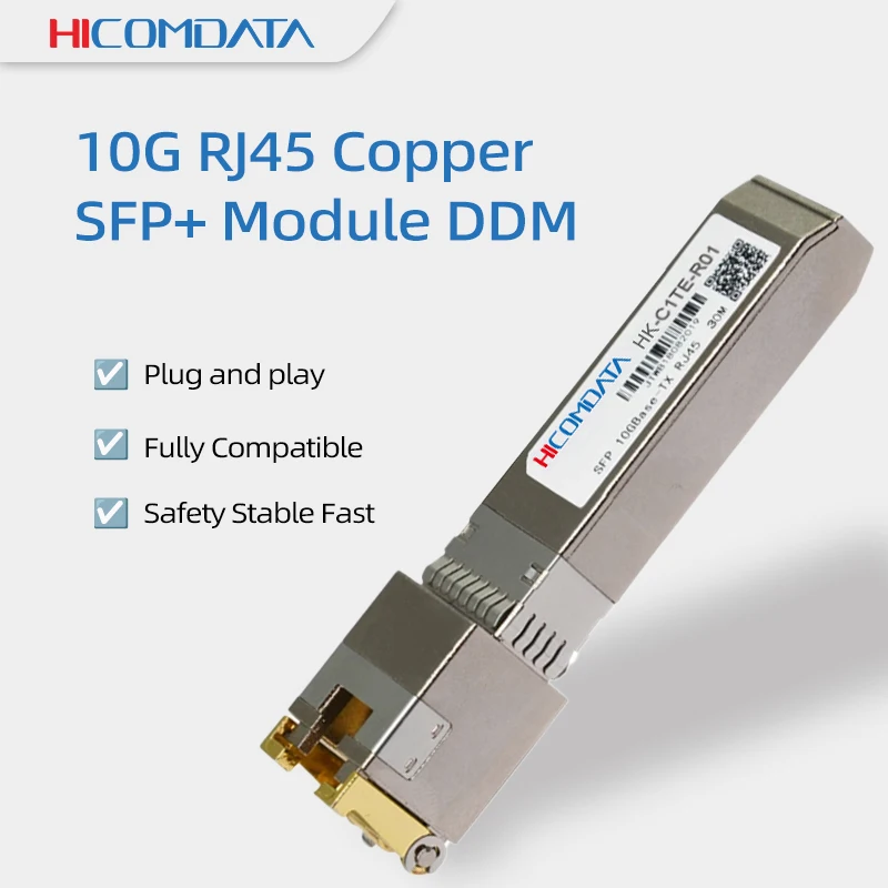 

HICOMDATA 10Gb SFP to RJ45 Transceiver Module SFP+ 10GBase-Tx 30m 80m Fiber Optic FTTH Compatible with Cisco/Mikrotik Switch