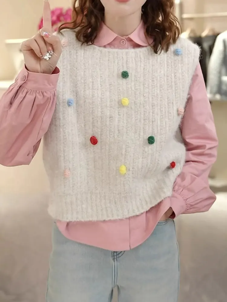 

Korean Sle Lazy Ball Design Svel Knitted Vest Soft Comfortable oulder Bared Vest Winter Top Women's Faion