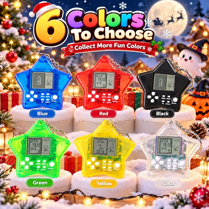 Retro Classic Tetris Game Device Mini Handheld Game Console Keychain Bag Hanging Accessory